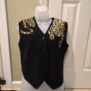 Vintage 90s Lisa International Petite Leopard Cheetah Animal Print Wool Vest